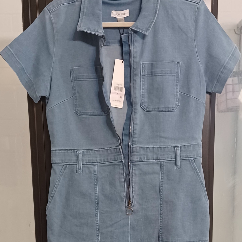 Blue Denim Short Sleeve Jumpsuit
